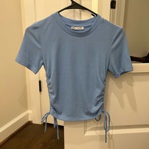 Zara Light Blue Ruched Top